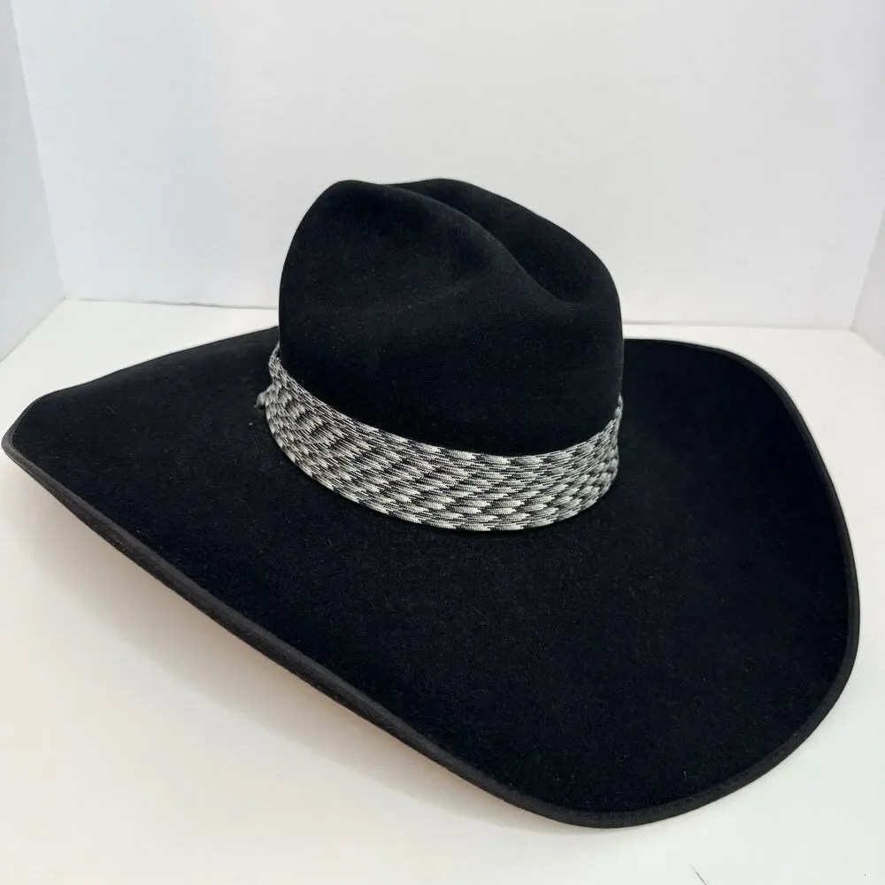 10X RESISTOL Black Beaver Felt 7 1/8 (MEX 57) Long Oval Self-Conforming Western